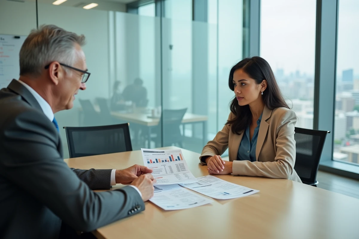 Réunion professionnelle pour réviser les évolutions du contrat assurance entreprise Loop en salle de conférence