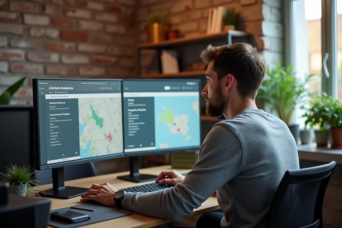 Urbaniste consultant la plateforme LeTerritoireEntreprise.fr pour identifier des opportunités d'implantation et de développement économique territorial
